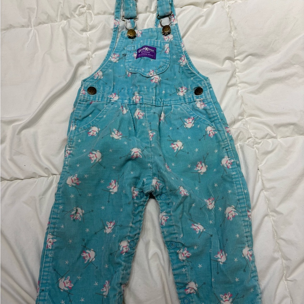 Vintage Kids Blue Corduroy Overalls with Bunny Print